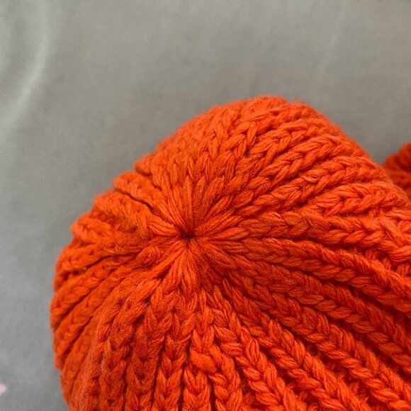 Acne Square Embroidered Face Orange Knitted Hat - Picture 6 of 6